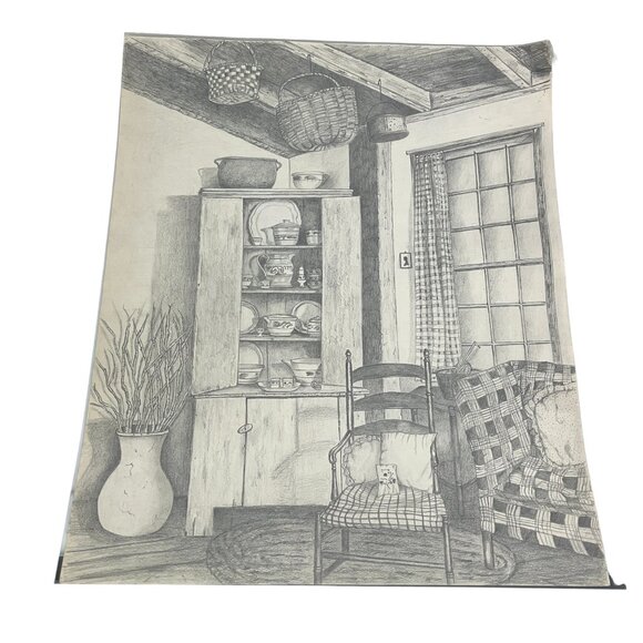 My Favorite Room by Elizabeth Dowdy Primitive Graphite Pencil Still Life Drawing - Picture 1 of 6
